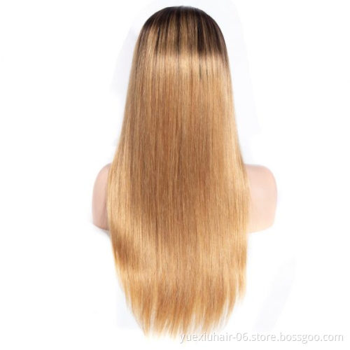 Ombre Color 1B/27 Silky Straight Remy Human Hair Wigs 250% Density 5x5 13x6 HD Full Transparent Lace 40INCH Wig Vendor Wholesale